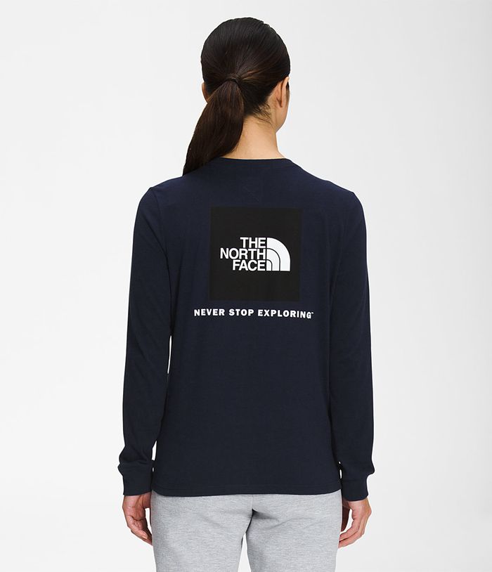 The North Face T-Shirts Σκουρο Μπλε Γυναικεια Μακρυμανικα Box Nse - Greece 9385YFJHD